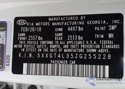 2018 Kia Optima S from USA, damaged, VIN 5XXGT4L35JG255228